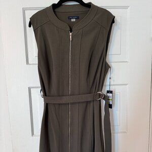 TOMMY HILFIGER Women's Dress Pique Zip Front Dress Olive 14 Mini Dress